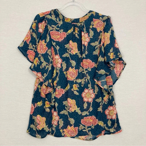 Chaps Blue Red Floral Soft Comfy Lightweight Short Sleeve Popover Top Large - Picture 9 of 10